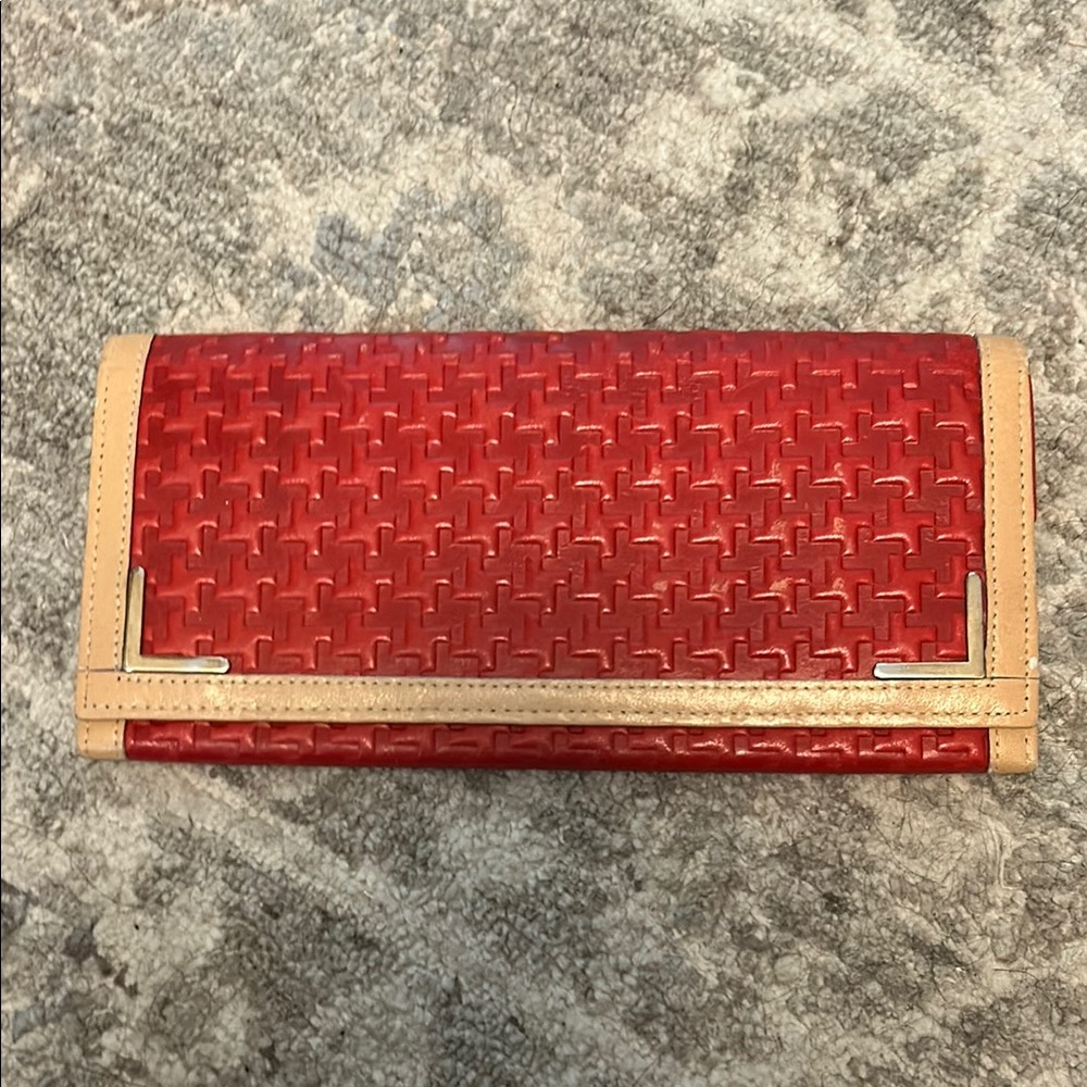 Elegant Red and Tan Woven Clutch wallet